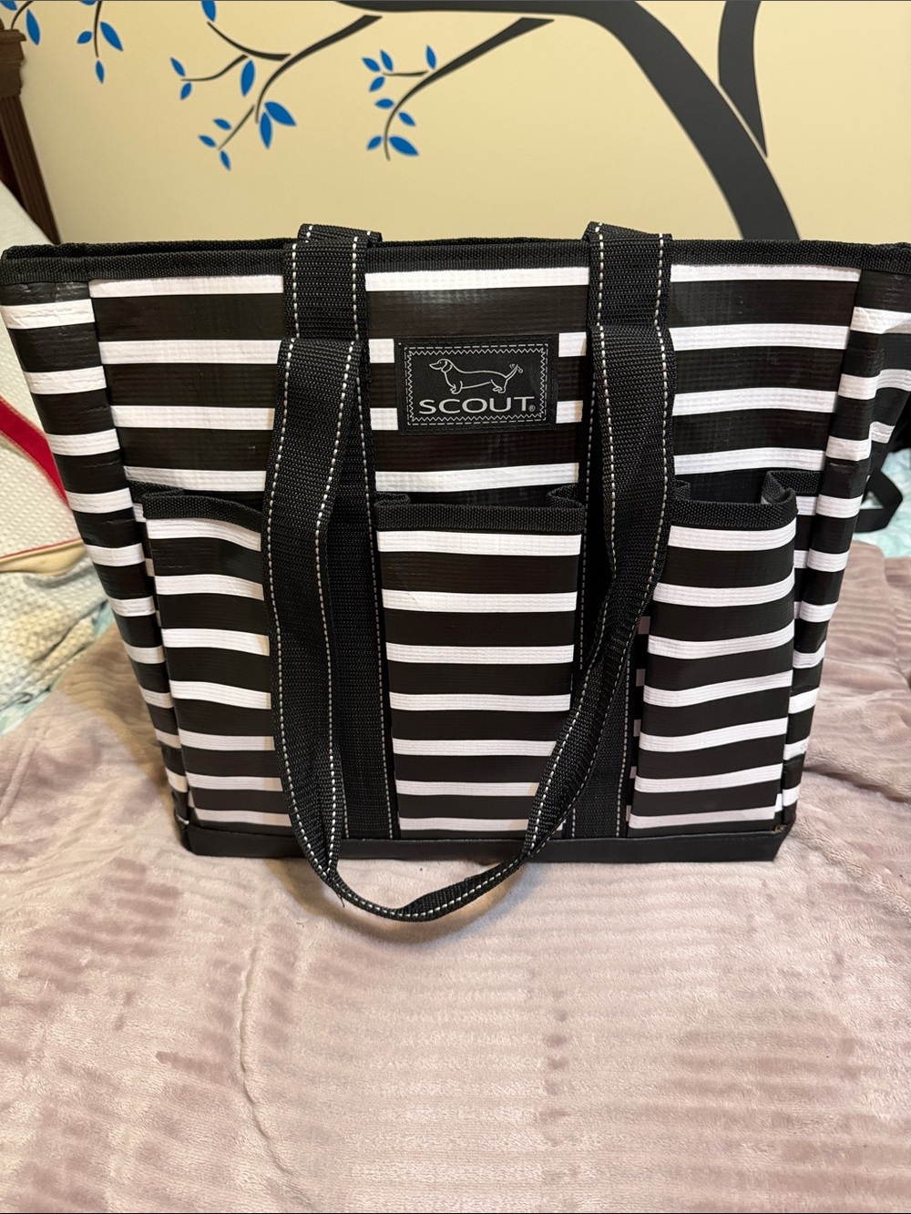 SCOUT pocket rocket Black and White Stripe Everyday Tote